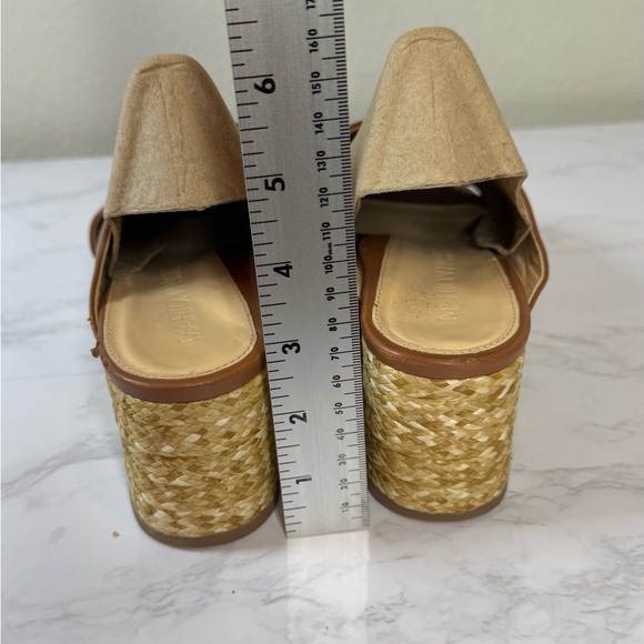 Platform Wedge Nappa Leather Upper Crisscross‎ Raffia Heel Cognac Size 8.5 - Picture 4 of 11